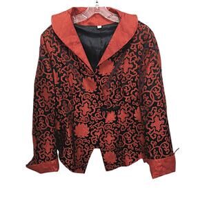 Asian Silk Kimono Sz XL Dinner Jacket Oriental Red Floral New Year Exotic Luxury